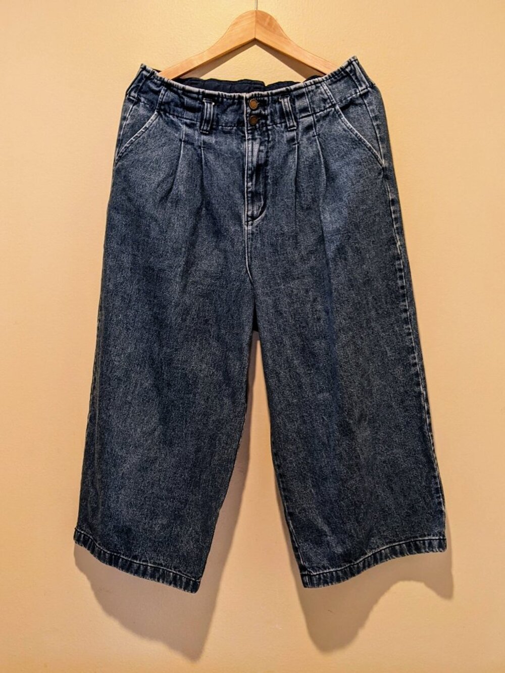 BlankNYC Wide Leg Pleated Crop Jeans Size 31 Super High Rise Denim Free People